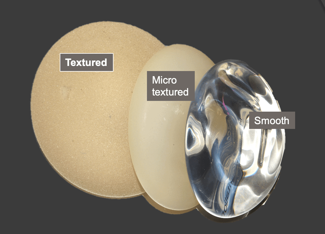 different types of breast implant by texture
